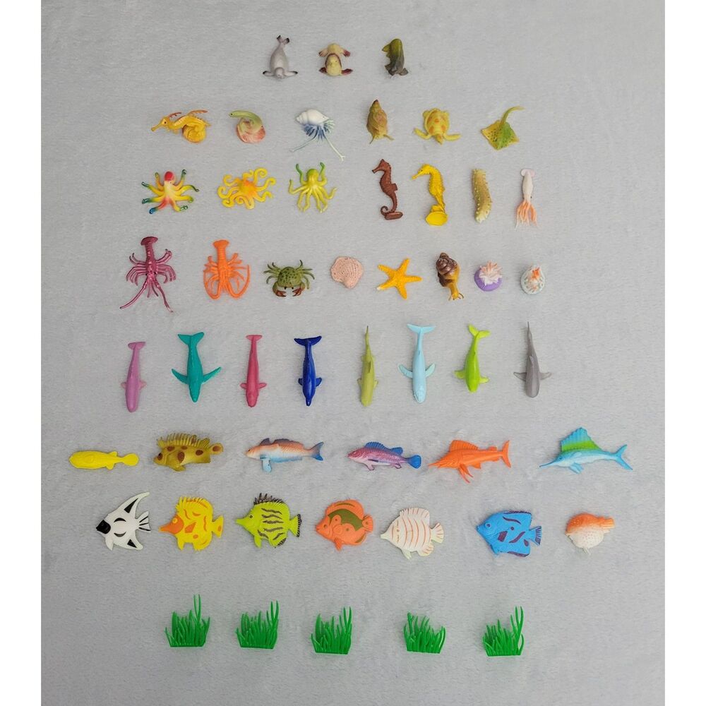 Set of 45 Plastic Sea Creature Figures Assorted Ocean & Marine Animals No Brand